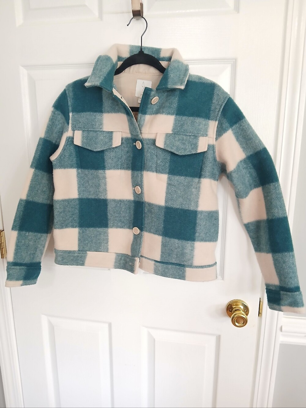 Joie Teal and Cream Plaid Shacket Cozy Boho Casual Fall Country